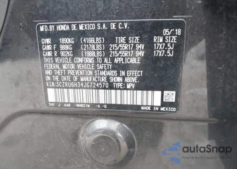2018 Honda Hr-V Lx from USA, damaged, VIN 3CZRU6H34JG724570